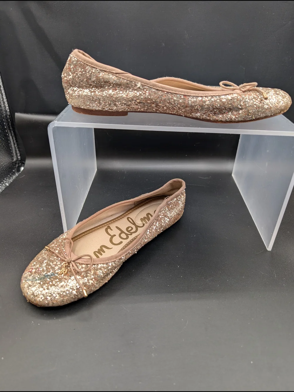 Sam Edelman Glitter Ballet Flats in Rose Gold Sparkle